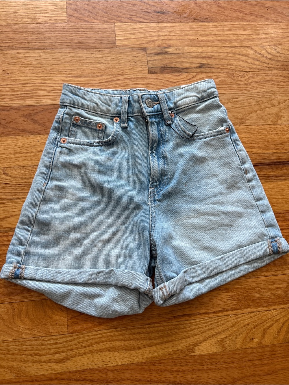 Zara Light Blue Rolled Cuff Denim Shorts
